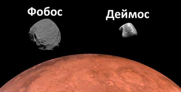 Фобос, Деймос, спутники, сателлиты, Марс, планета, космос, иллюстрация