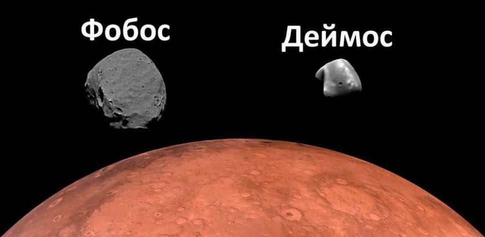 Фобос, Деймос, спутники, сателлиты, Марс, планета, космос, иллюстрация